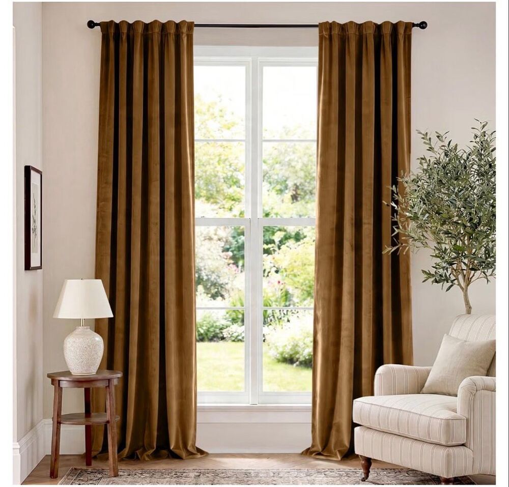 NEW Extra Long Amber Golden Brown Velvet Curtains 52×120 Inch ONE PANEL (6 avail